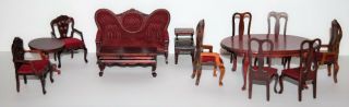 Vintage Victorian Red Velvet Living Room Furniture and Dinning Room Set 2
