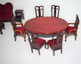 Vintage Victorian Red Velvet Living Room Furniture and Dinning Room Set 3