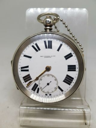 Huge 60mm Antique Silver Thos Russell & Son Pocket Watch 1912 Ref756