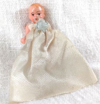 Jointed German Bisque Baby Doll In Dress Antique Vtg
