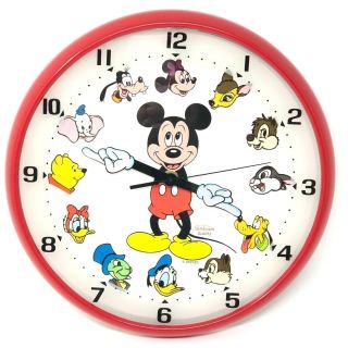 Vintage Sunbeam Disney Wall Clock Quartz Mickey Mouse Pooh Daffy Extra Red