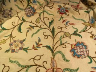 Vintage Tambour Hand Embroidered Wool Crewel Fabric,  52 " X48 ",  Multi Colors