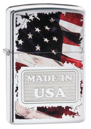 Zippo Windproof Lighter With Made In The Usa & American Flag,  29679,