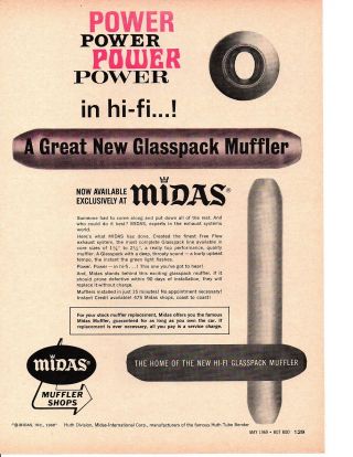 1968 - 1969 Midas Glasspack Muffler Print Ad