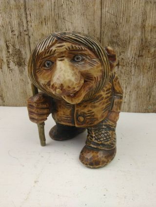 Vintage Otto Sveen Hand Carved Wood Troll Figure,  Norway Norwegian See Disc.