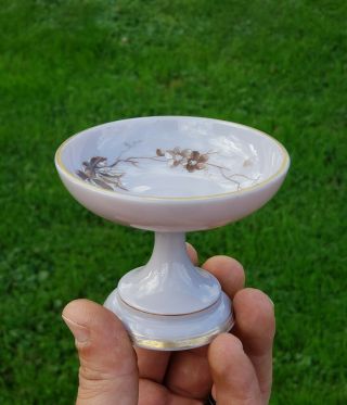 Antique French Enamel Painted Cased Purple Opaline Glass Miniature Compote