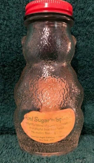 Vintage Domino Sugar ' n Cinnamon - Bear Glass Bank with Labels 3
