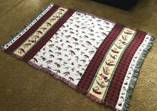 Vintage Hand Woven Throw Blanket Fly Fishing Tapestry Green Made in USA Blanket 2
