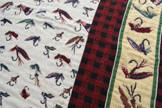 Vintage Hand Woven Throw Blanket Fly Fishing Tapestry Green Made in USA Blanket 3