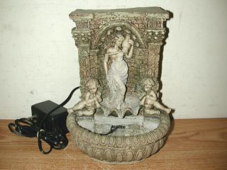 Small Vintage Indoor/outdoor Cherub And Woman Roman Style Cement Water Fountain
