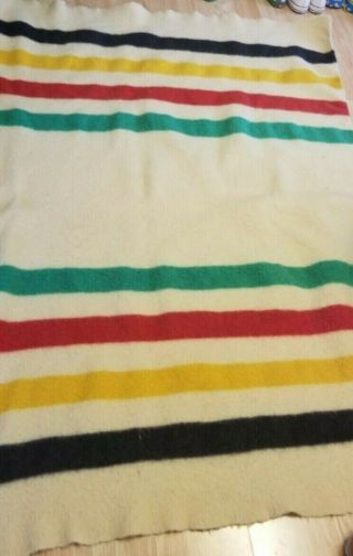 Vintage Hudson Bay 4 Point Striped Blanket 100 Wool