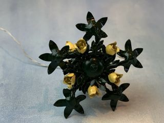 Vintage Miniature Dollhouse ARTISAN Metal Sculpted Yellow Rose Chandelier Wired 2