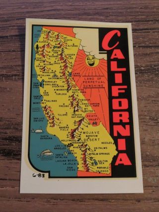 Vintage California Ca Map State Travel Souvenir Luggage Window Decal