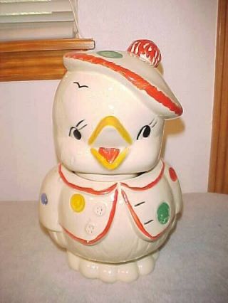 Vintage Antique American Bisque Chick Chicken Ceramic Cookie Jar With Tam