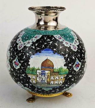 Persian Enamel Copper & White Metal Hookah Style Vase 20th Century