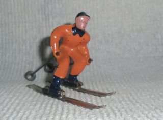 Vintage Lead Barclay " Man On Skis In Orange " B190 Very Near