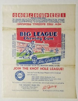1934 Goudey Big League Chewing Gum Baseball Wax Pack Wrapper Vtg Lou Gehrig