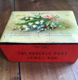 Rare Victorian Mauchline Ware Box Postal Charges V&r Parcels Post Red Jewellery