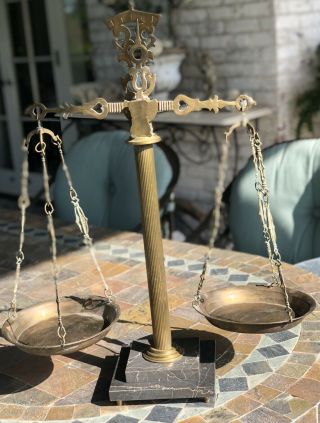 Vintage Brass Scales Of Justice Marble Base