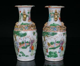 PAIR Antique Chinese Famille Rose Porcelain Monk Vase with Chilong Dragons c1850 2