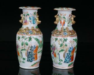 PAIR Antique Chinese Famille Rose Porcelain Monk Vase with Chilong Dragons c1850 3