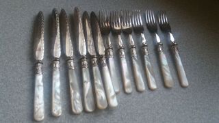 Lovely Set Vintage Silver Plated & Mother Pearl Cutlery Set Knives / Forks - W G