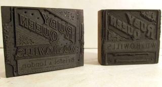 Vintage Set Of 2 W D & H O Wills Bristol England Ruby Queen Tobacco Print Blocks