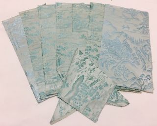 Vintage Japanese Table Linen Set; Blue Acetate Tablecloth & 8 Napkins (rf602)