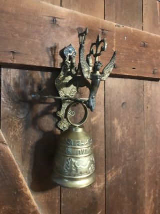 Vintage Wall Mount Large Brass Bell Angel Latin Vocem - Meam - A Ovime - Tangit
