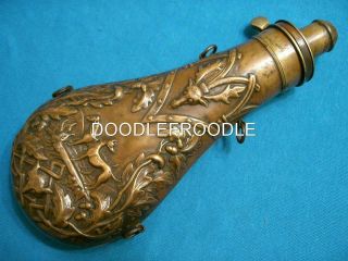 Antique J Matthewman Copper Black Powder Rifle Shot Charger Flask Horn Vintage