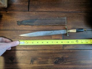Vintage Fixed Blade Knife 14.  5 " Total Length Makers Mark Visible Leather Sheath