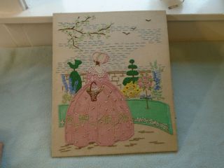 Antique Embroidery Crinoline Lady Circa 1890 - 1930