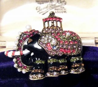 Vintage Jewellery Fabulous Art Deco Style Enamel & Rhinestone Elephant Brooch