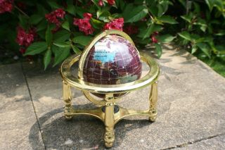 Semi - Precious Stone World Globe On Brass Stand With Compass