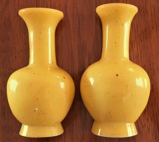 Antique Chinese Yellow Glass Wall Vases Qianlong Mark Qing Dynasty Not Porcelain