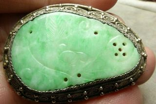 Antique Vintage Chinese Carved Apple Jade Jadeite Brooch Pin