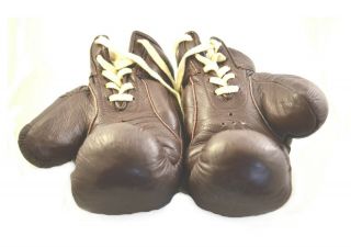 Retro Vintage Dark Brown Leather Boxing Gloves Gdr Ddr