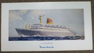 1960’s Cruise Ship Norwegian America Line M.  S Sagafjord Vintage Poster