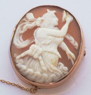 Stunning Rare Large Antique Carved Shell Cameo Neo Classical 9ct Gold Brooch