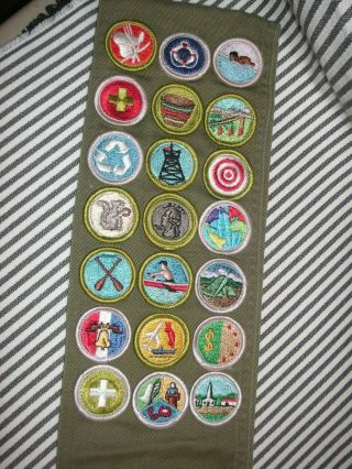 Vintage Bsa Boy Scouts Sash Merit Badges Patches Awards Swimming Archery 1960s