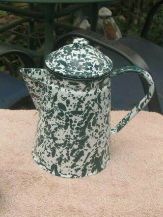 Vintage Graniteware Green White Swirl Coffee Pot Great Con Country Primitive Nr