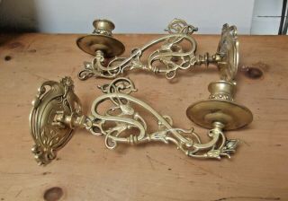 Pair Gorgeous Art Nouveau French Brass Piano Sconces/wall Candelabra