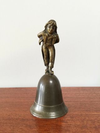 Antique Bronze Hand Bell With The Figure Of A Page Boy Footman 18 Or 19 Century