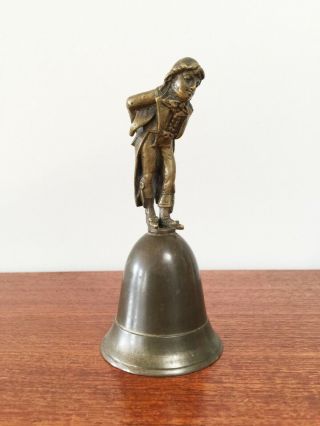 Antique Bronze Hand Bell with the Figure of a Page Boy Footman 18 or 19 Century 2