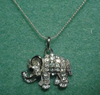 Vintage Art Deco Style Crystal Rhinestone Elephant Pendant Sp Necklace