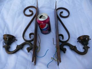 Vintage Pair Large Iron,  Brass Wall Lights Sconces Lighting Fixtures 1970s/80s