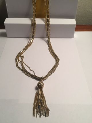 Vintage " Kramer " 6 Strand Gold Tone Chain 30 " Necklace W/4 " Drop Tassel Pendant