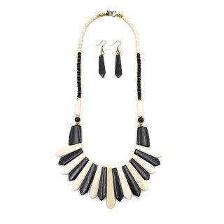 Vintage Tribal Necklace Runway Black & White Buffalo Bone Fashion Boho Jewelry