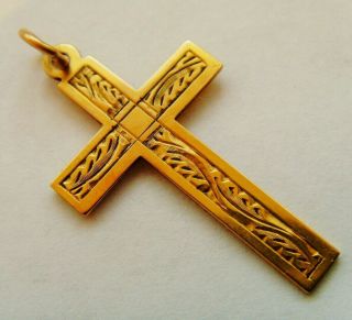 Vintage 9ct Gold Cross Pendant Lovely Inlaid Design & Detail