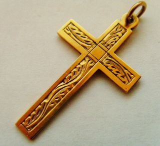 Vintage 9ct Gold Cross Pendant Lovely Inlaid Design & Detail 2